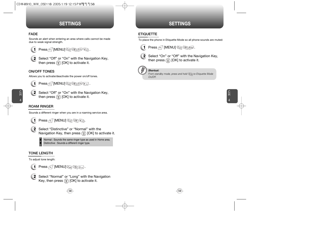 Settings | Symbol Technologies CDM-8910WW User Manual | Page 30 / 70