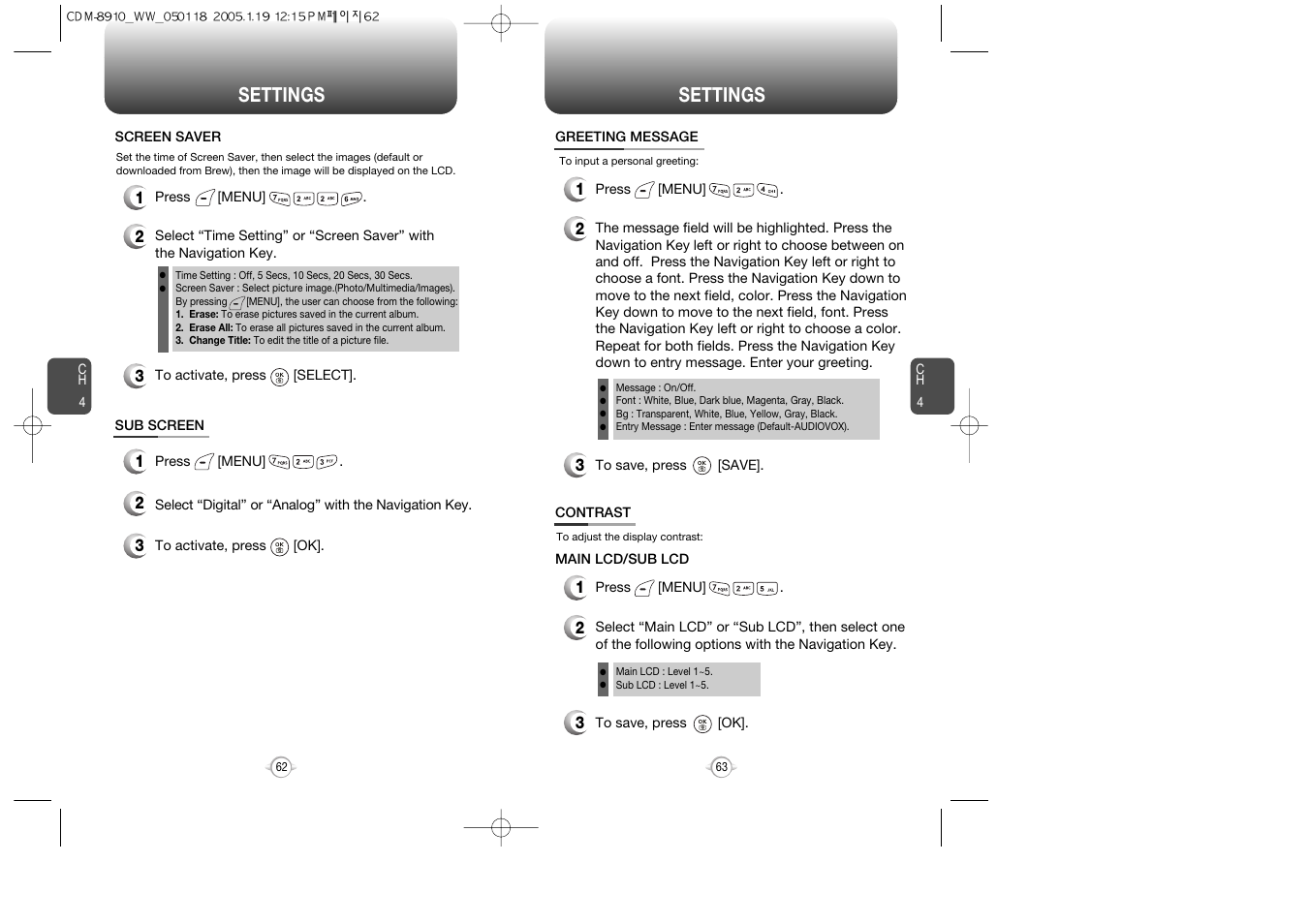 Settings | Symbol Technologies CDM-8910WW User Manual | Page 32 / 70