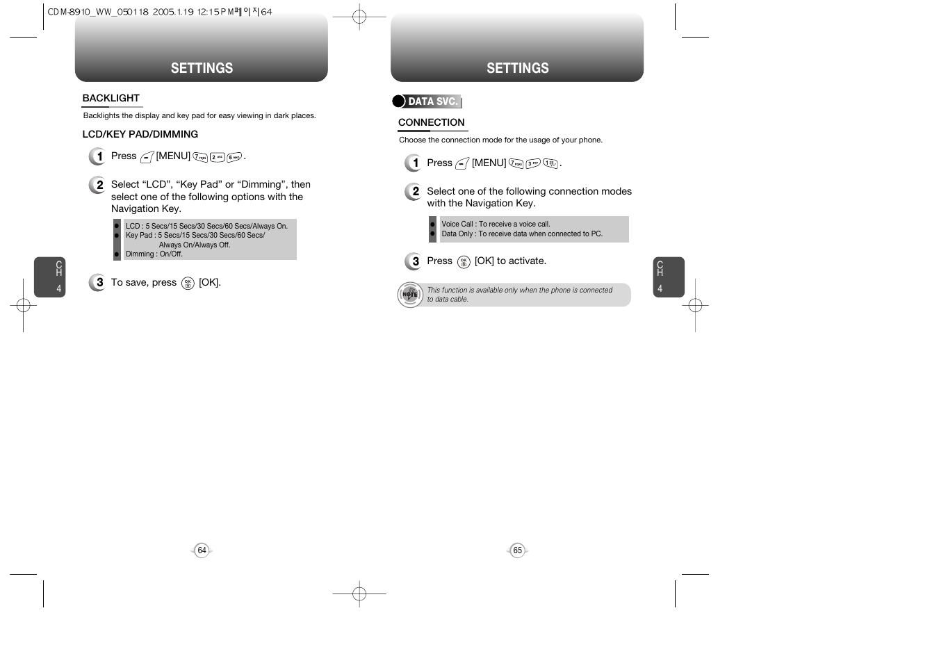 Settings | Symbol Technologies CDM-8910WW User Manual | Page 33 / 70