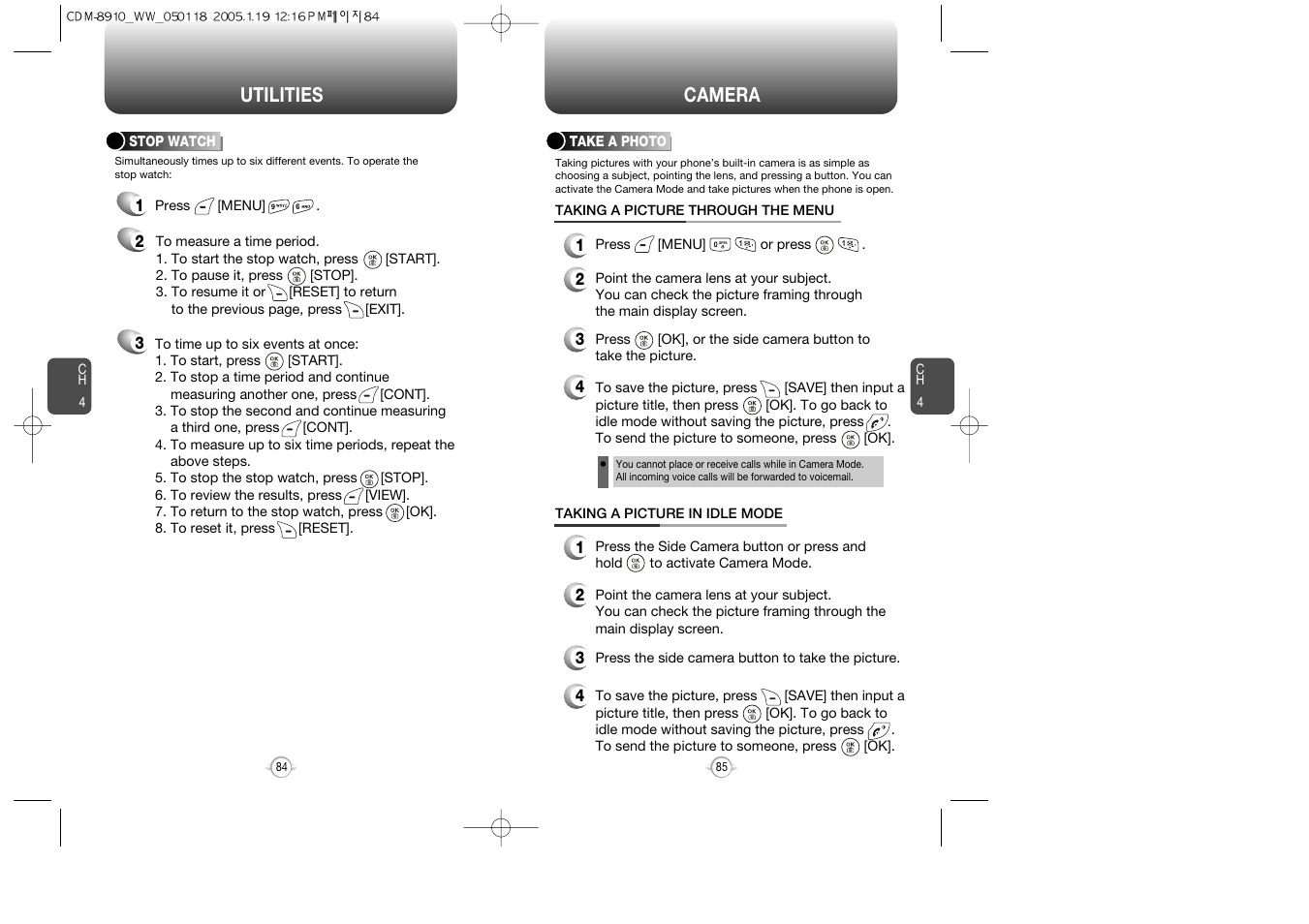 Camera, Utilities | Symbol Technologies CDM-8910WW User Manual | Page 43 / 70