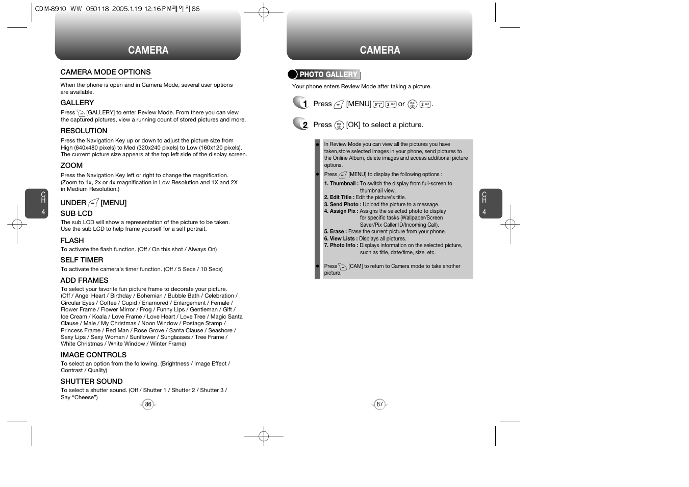 Camera | Symbol Technologies CDM-8910WW User Manual | Page 44 / 70