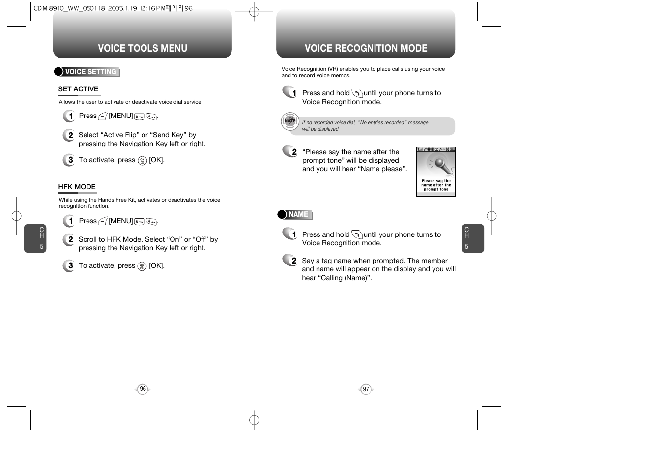 Voice recognition mode, Voice tools menu | Symbol Technologies CDM-8910WW User Manual | Page 49 / 70