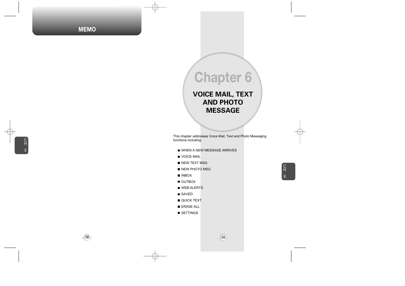Chapter 6, Voice mail, text and photo message | Symbol Technologies CDM-8910WW User Manual | Page 50 / 70