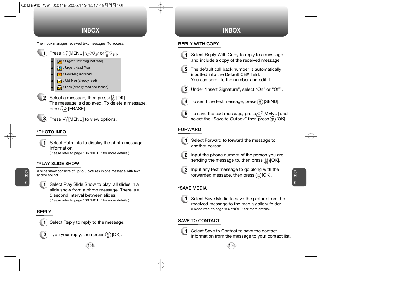 Inbox | Symbol Technologies CDM-8910WW User Manual | Page 53 / 70