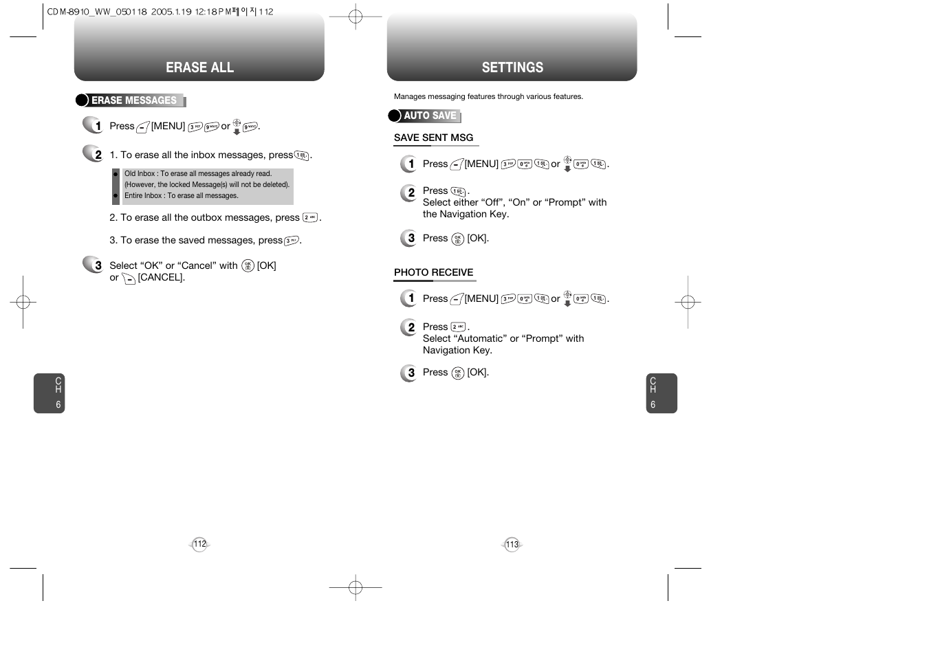 Settings erase all | Symbol Technologies CDM-8910WW User Manual | Page 57 / 70