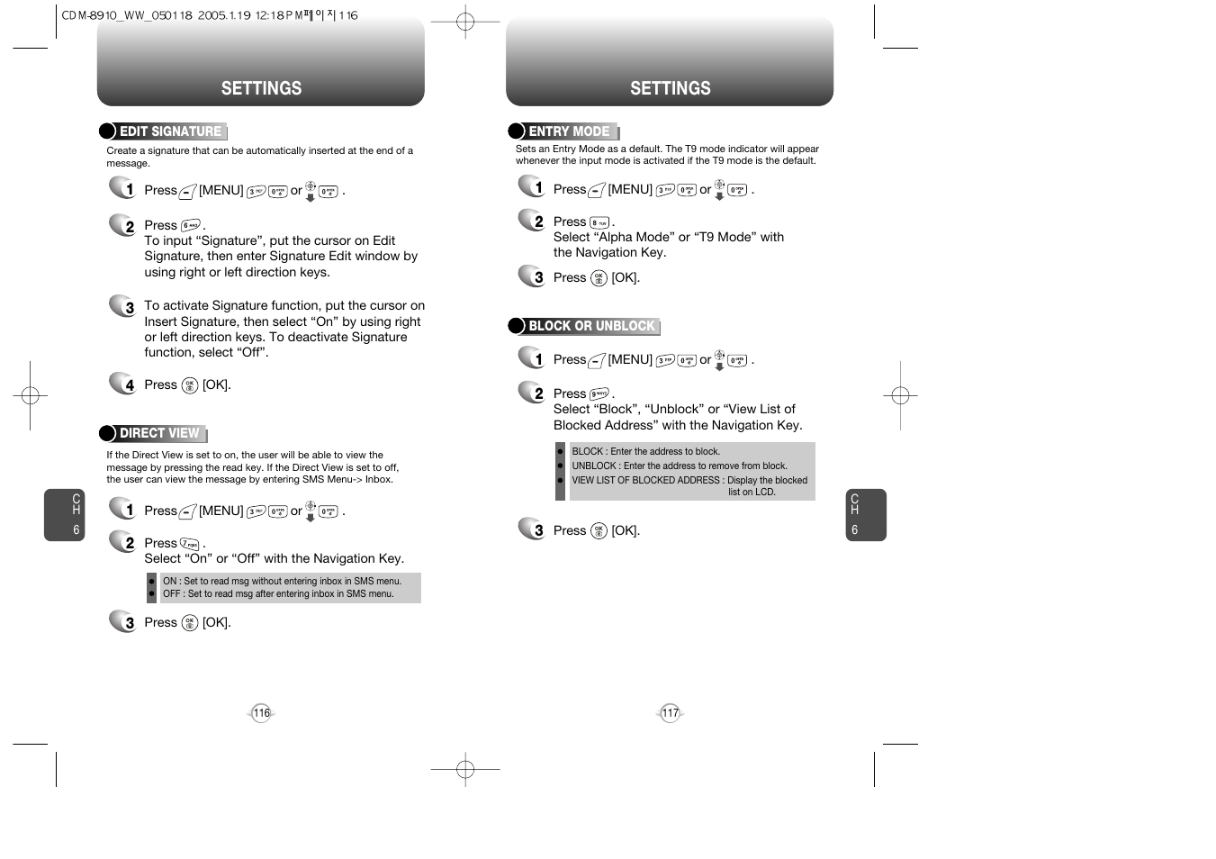Settings | Symbol Technologies CDM-8910WW User Manual | Page 59 / 70