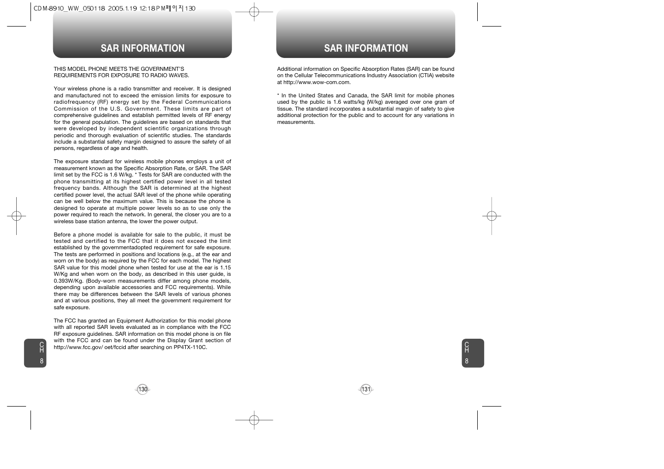Sar information | Symbol Technologies CDM-8910WW User Manual | Page 66 / 70