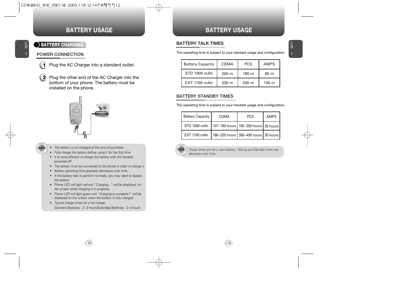 Battery usage | Symbol Technologies CDM-8910WW User Manual | Page 7 / 70