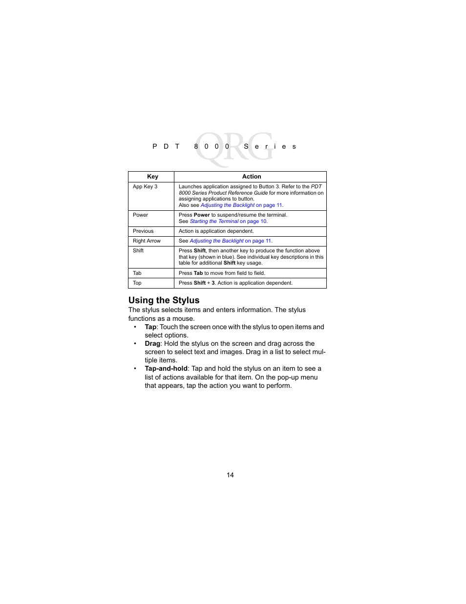 Using the stylus | Symbol Technologies PDT 8000 Series User Manual | Page 16 / 44
