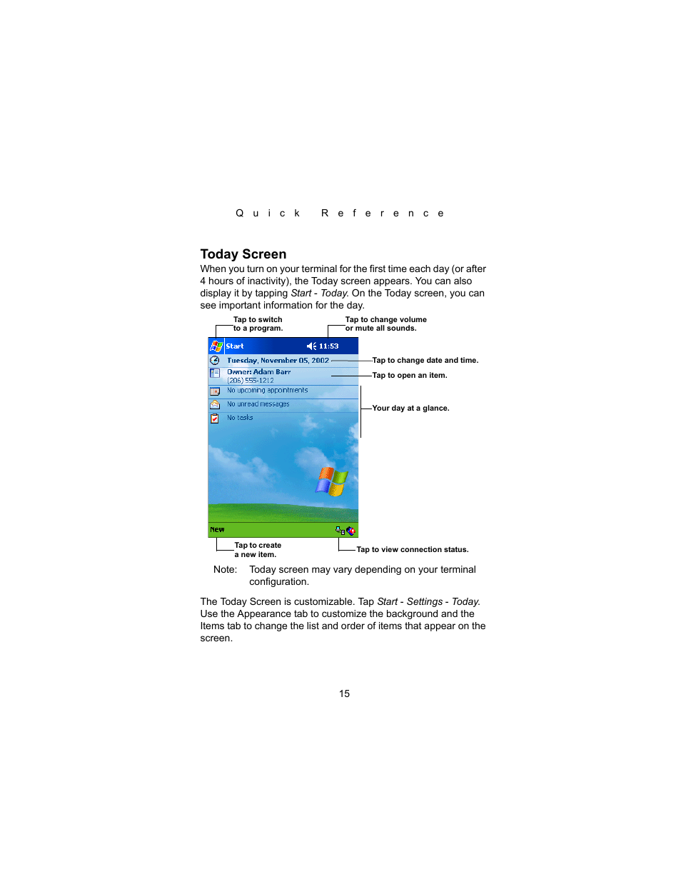 Today screen | Symbol Technologies PDT 8000 Series User Manual | Page 17 / 44