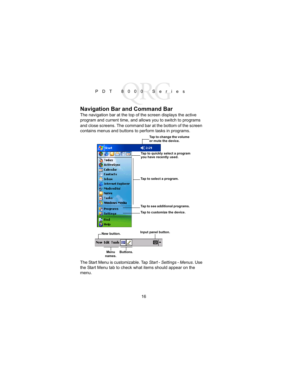 Navigation bar and command bar | Symbol Technologies PDT 8000 Series User Manual | Page 18 / 44