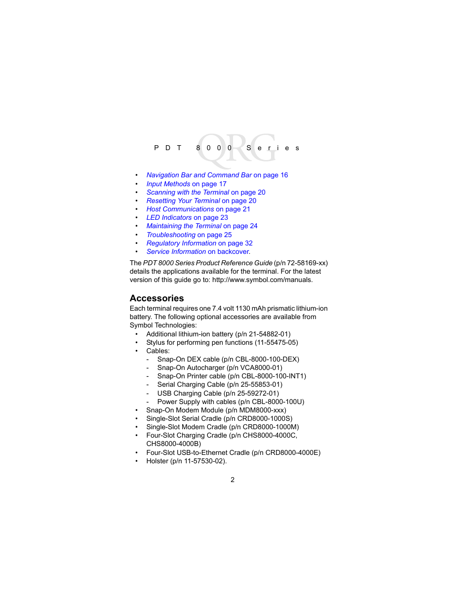 Accessories | Symbol Technologies PDT 8000 Series User Manual | Page 4 / 44