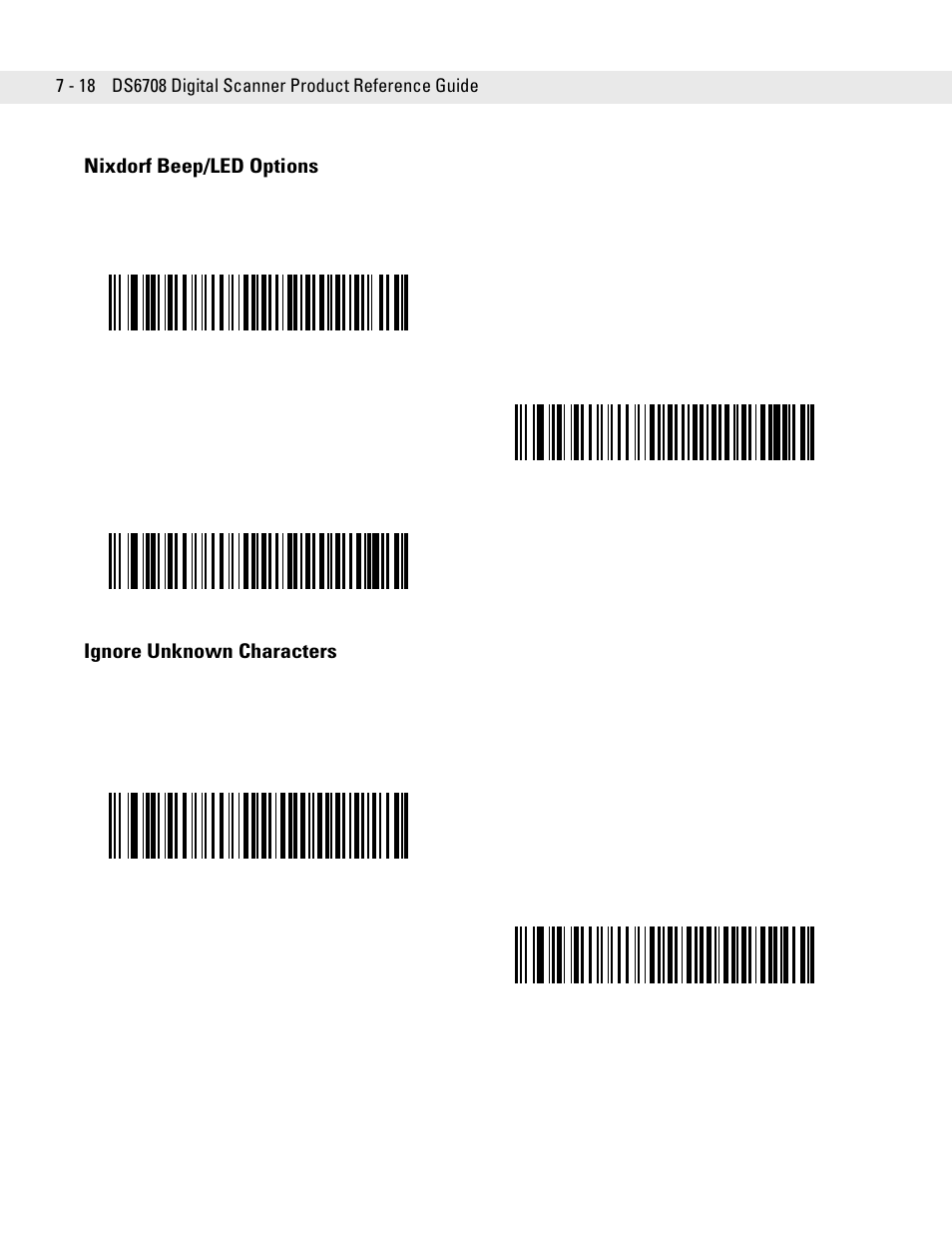 Nixdorf beep/led options, Ignore unknown characters | Symbol Technologies DS6708 User Manual | Page 106 / 382