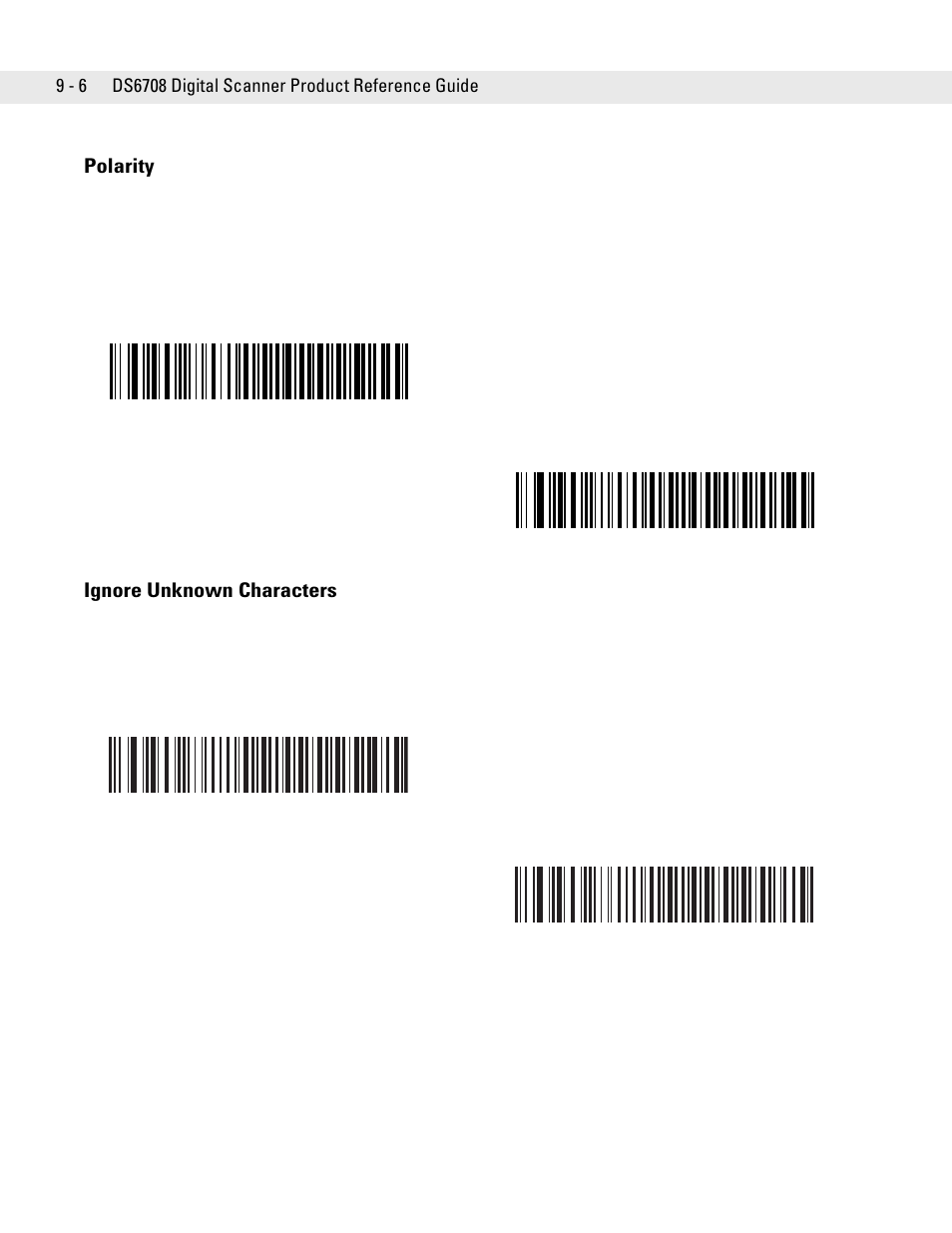 Polarity, Ignore unknown characters, Polarity -6 ignore unknown characters -6 | Symbol Technologies DS6708 User Manual | Page 124 / 382