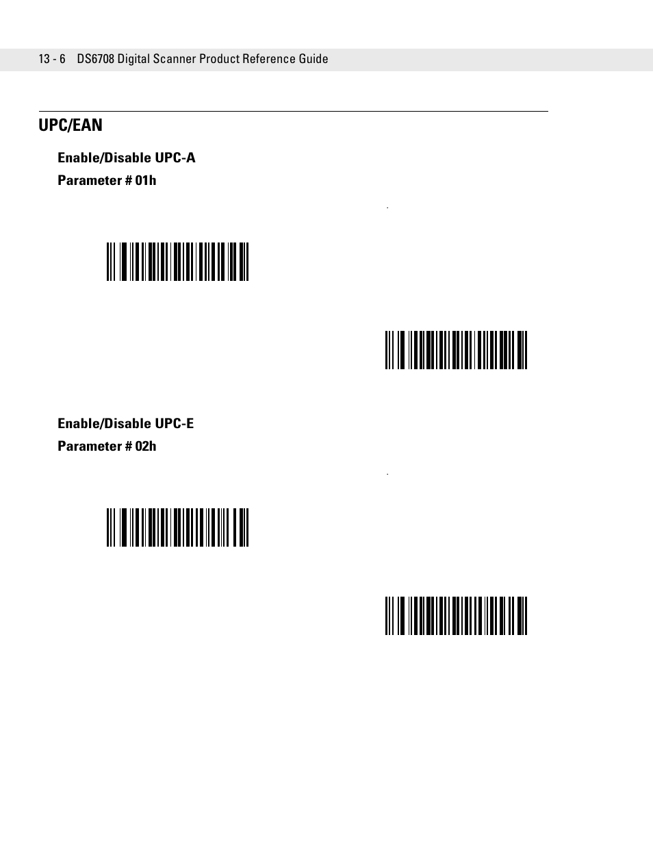 Upc/ean, Enable/disable upc-a, Enable/disable upc-e | Upc/ean -6, Enable/disable upc-a -6 enable/disable upc-e -6 | Symbol Technologies DS6708 User Manual | Page 168 / 382