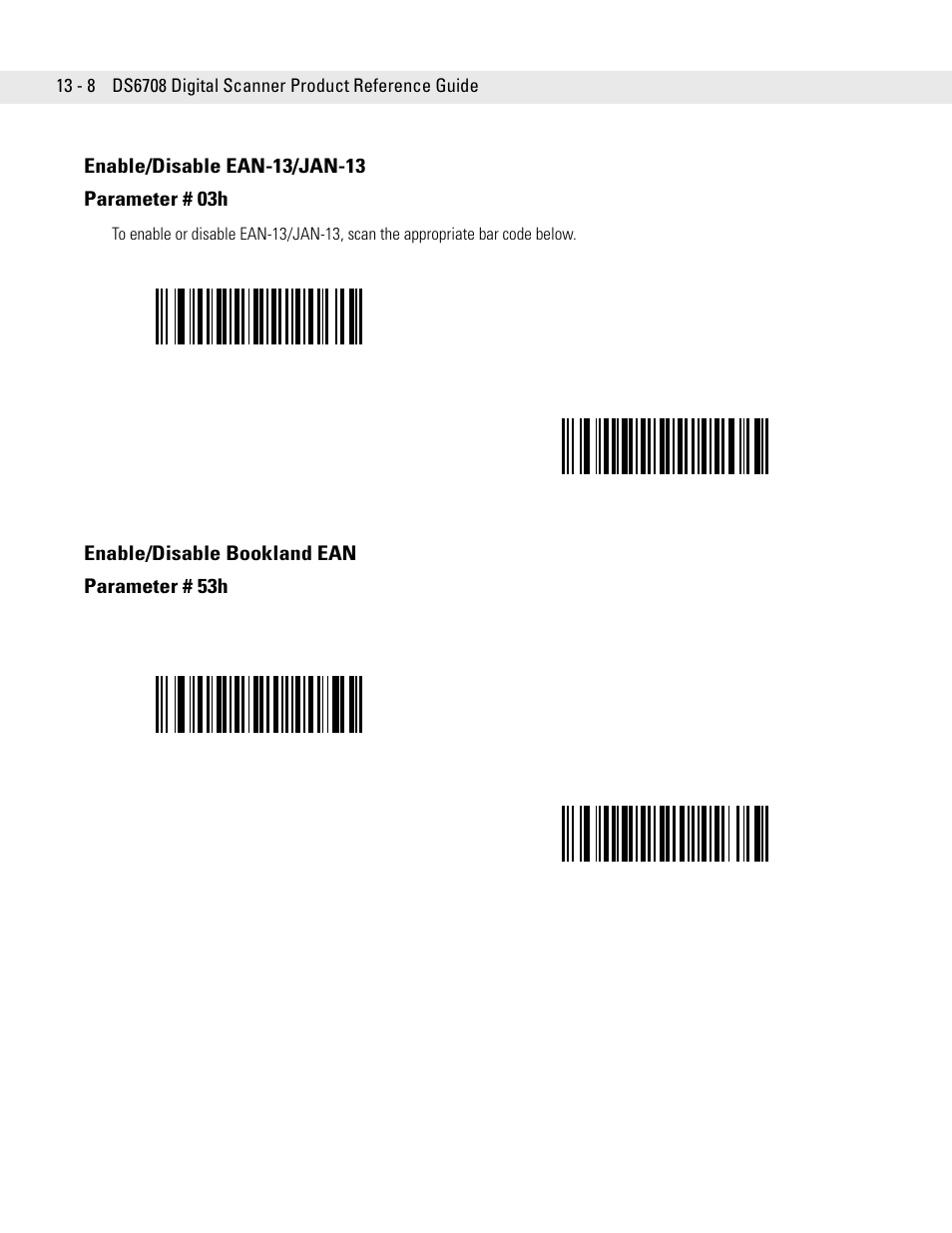 Enable/disable ean-13/jan-13, Enable/disable bookland ean | Symbol Technologies DS6708 User Manual | Page 170 / 382