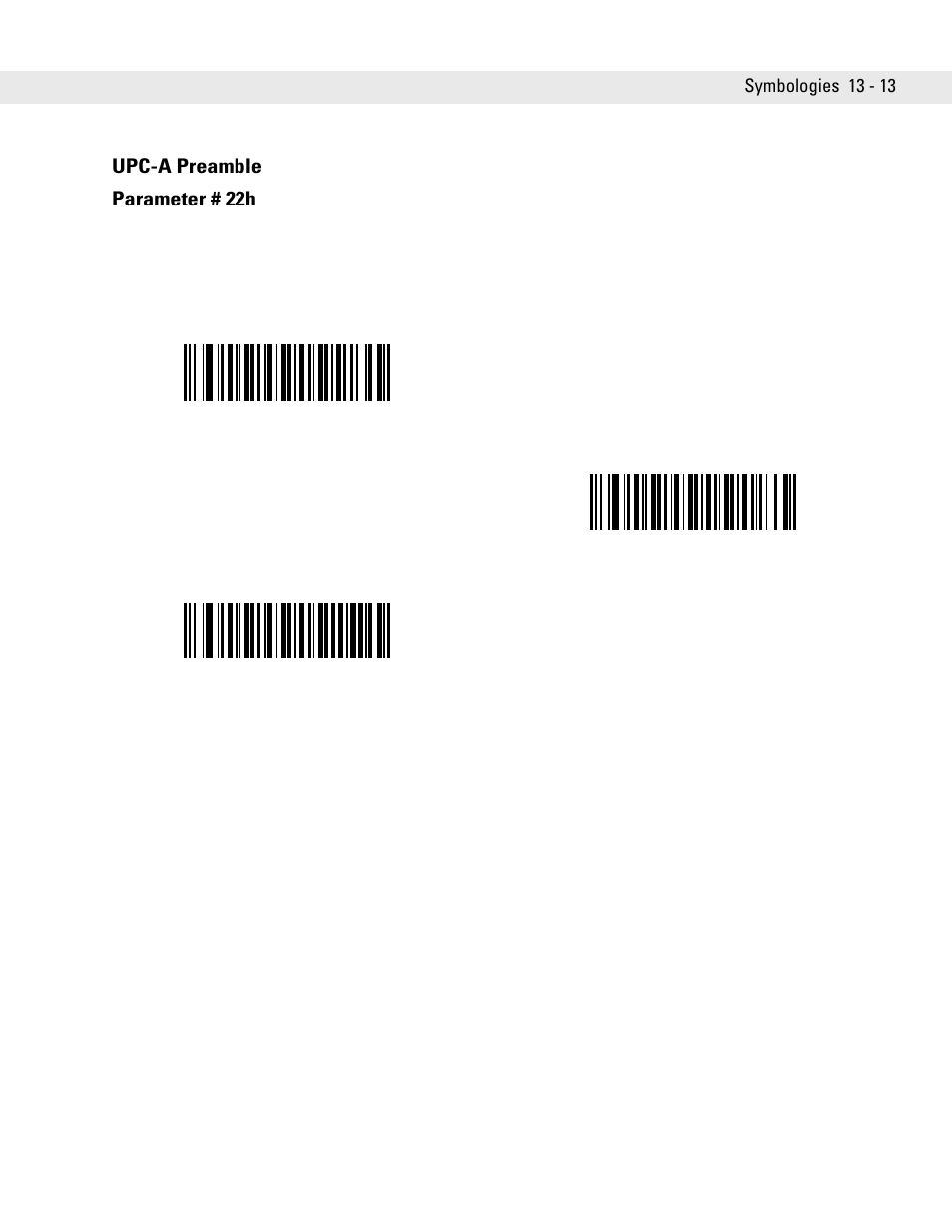 Upc-a preamble, Upc-a preamble -13, Upc-a preamble parameter # 22h | Symbol Technologies DS6708 User Manual | Page 175 / 382