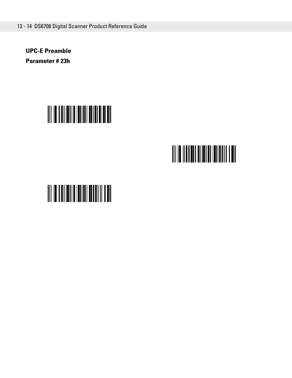 Upc-e preamble, Upc-e preamble -14, Upc-e preamble parameter # 23h | Symbol Technologies DS6708 User Manual | Page 176 / 382