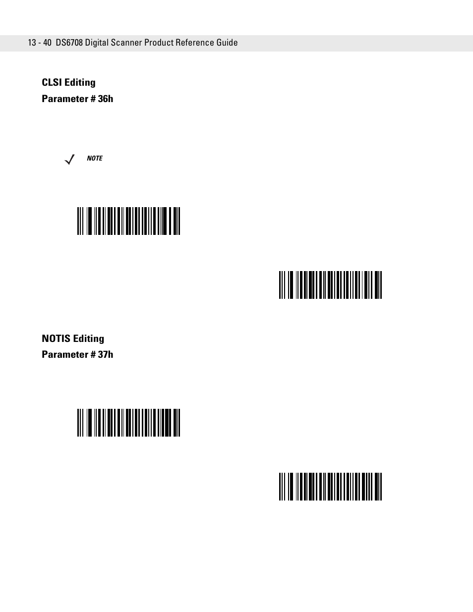 Clsi editing, Notis editing, Clsi editing -40 notis editing -40 | Clsi editing parameter # 36h, Notis editing parameter # 37h | Symbol Technologies DS6708 User Manual | Page 202 / 382