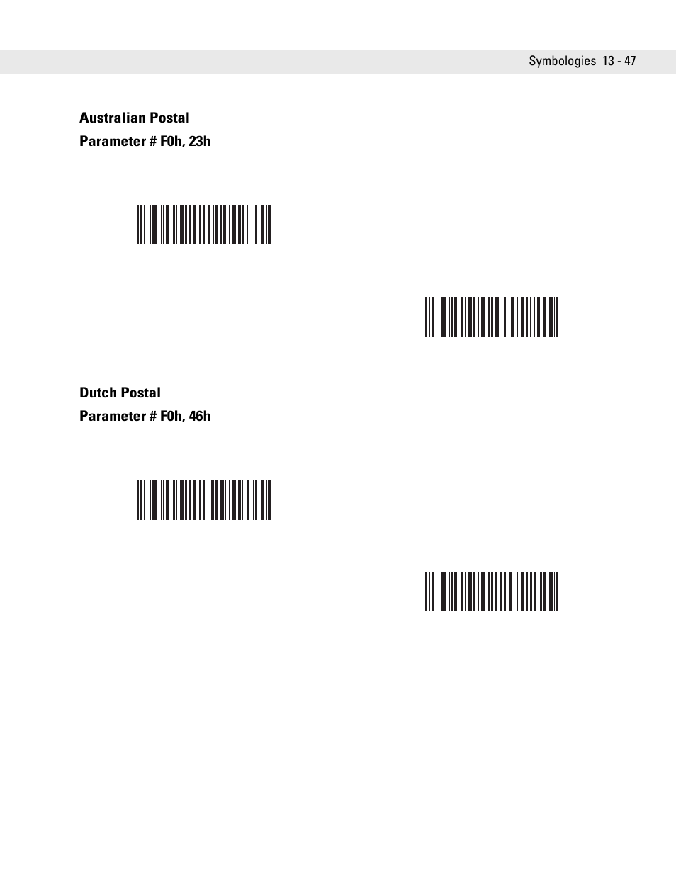 Australian postal, Dutch postal, Australian postal -47 dutch postal -47 | Symbol Technologies DS6708 User Manual | Page 209 / 382