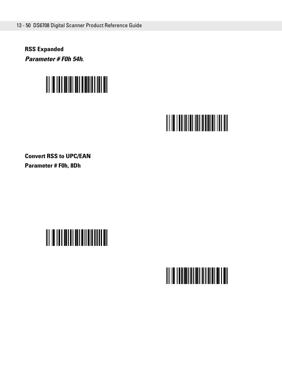 Rss expanded, Convert rss to upc/ean, Rss expanded -50 convert rss to upc/ean -50 | Parameter # f0h 54h | Symbol Technologies DS6708 User Manual | Page 212 / 382