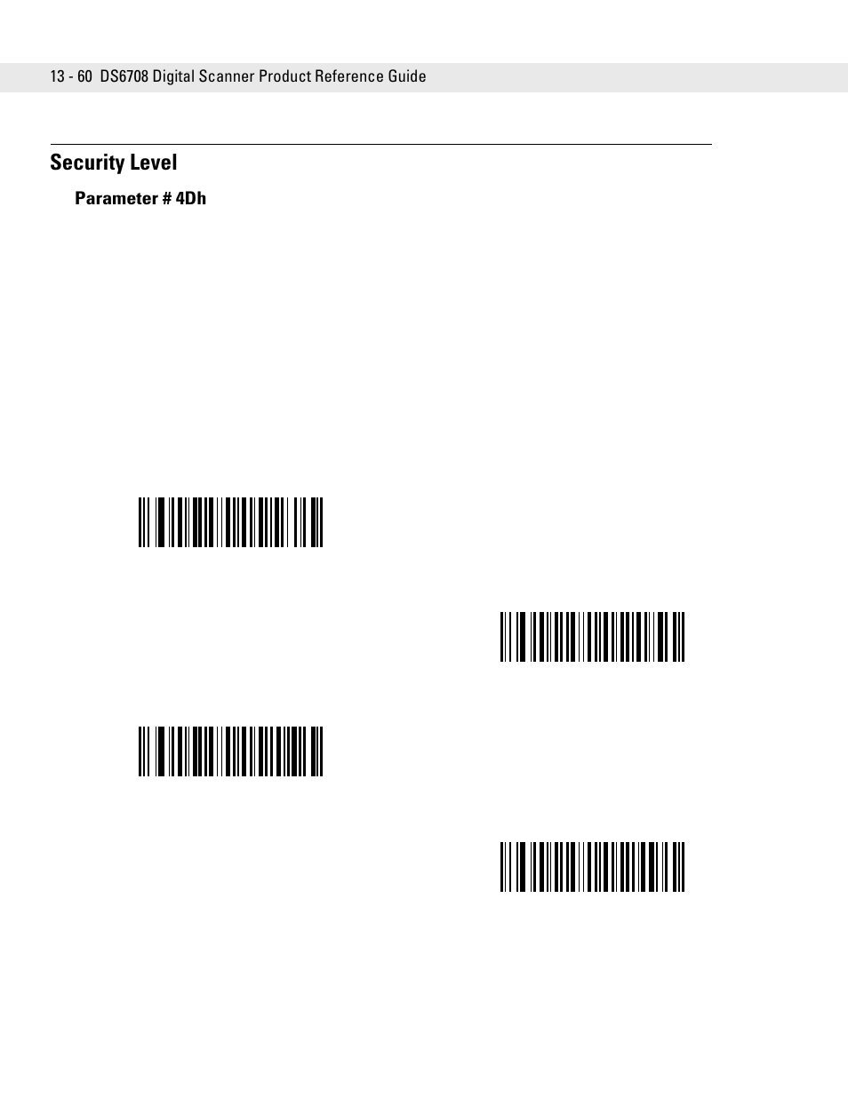 Security level, Security level -60, Parameter # 4dh | Symbol Technologies DS6708 User Manual | Page 222 / 382