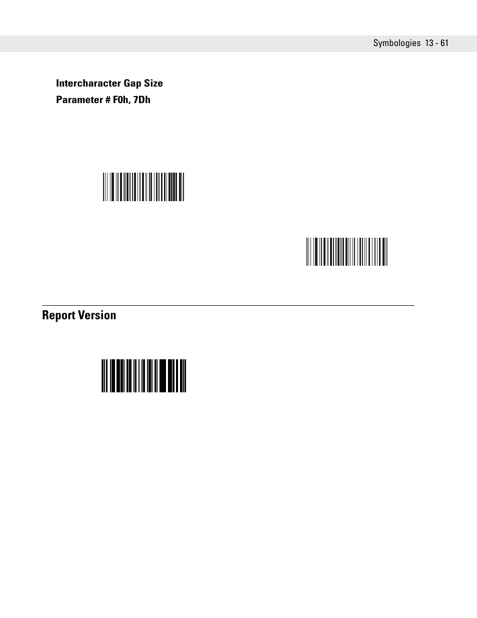 Intercharacter gap size, Report version, Intercharacter gap size -61 | Report version -61 | Symbol Technologies DS6708 User Manual | Page 223 / 382