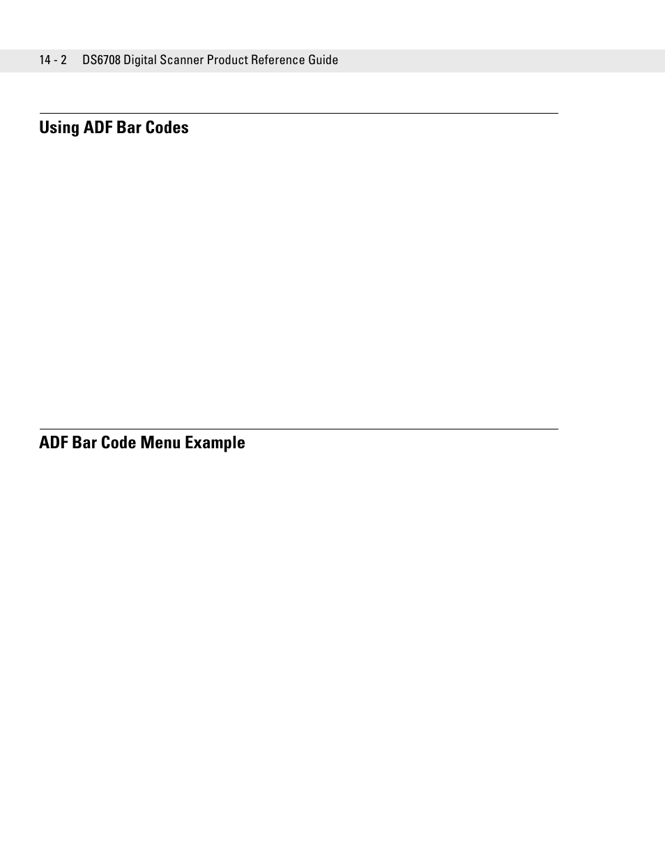 Using adf bar codes, Adf bar code menu example | Symbol Technologies DS6708 User Manual | Page 226 / 382