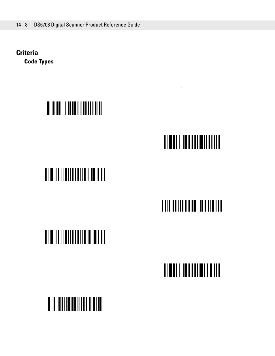 Criteria, Code types, Criteria -8 | Code types -8 | Symbol Technologies DS6708 User Manual | Page 232 / 382