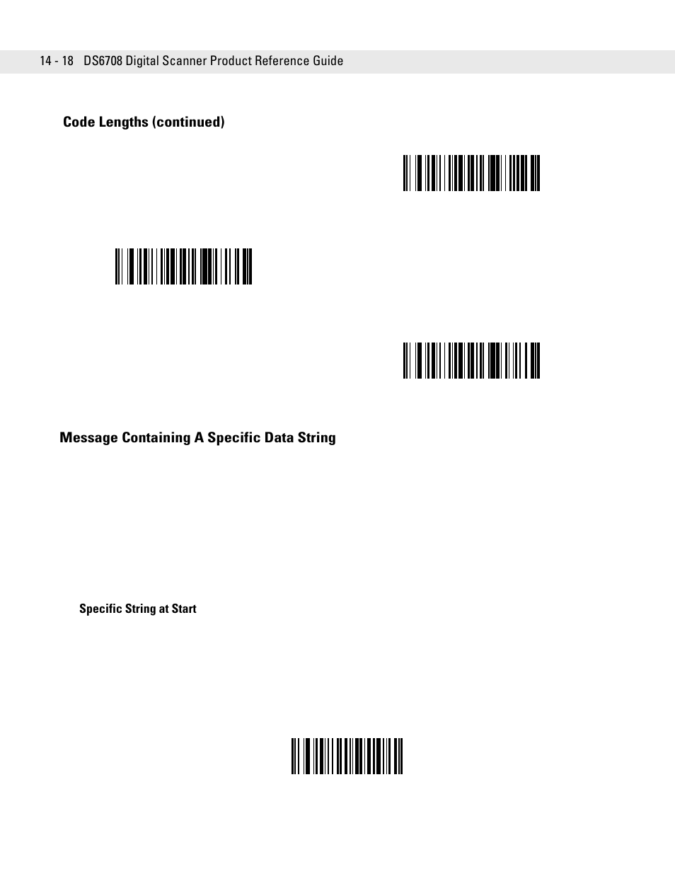 Message containing a specific data string, Specific string at start, Message containing a specific data string -18 | Specific string at start -18, Code lengths (continued) | Symbol Technologies DS6708 User Manual | Page 242 / 382