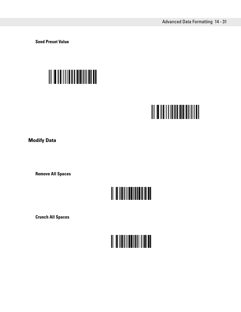 Send preset value, Modify data, Remove all spaces | Crunch all spaces, Send preset value -31, Modify data -31, Remove all spaces -31 crunch all spaces -31 | Symbol Technologies DS6708 User Manual | Page 255 / 382