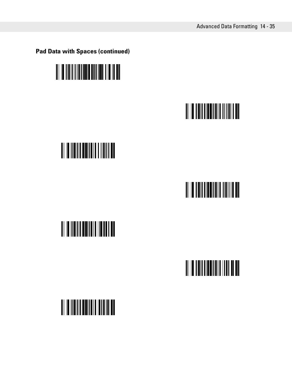 Pad data with spaces (continued) | Symbol Technologies DS6708 User Manual | Page 259 / 382