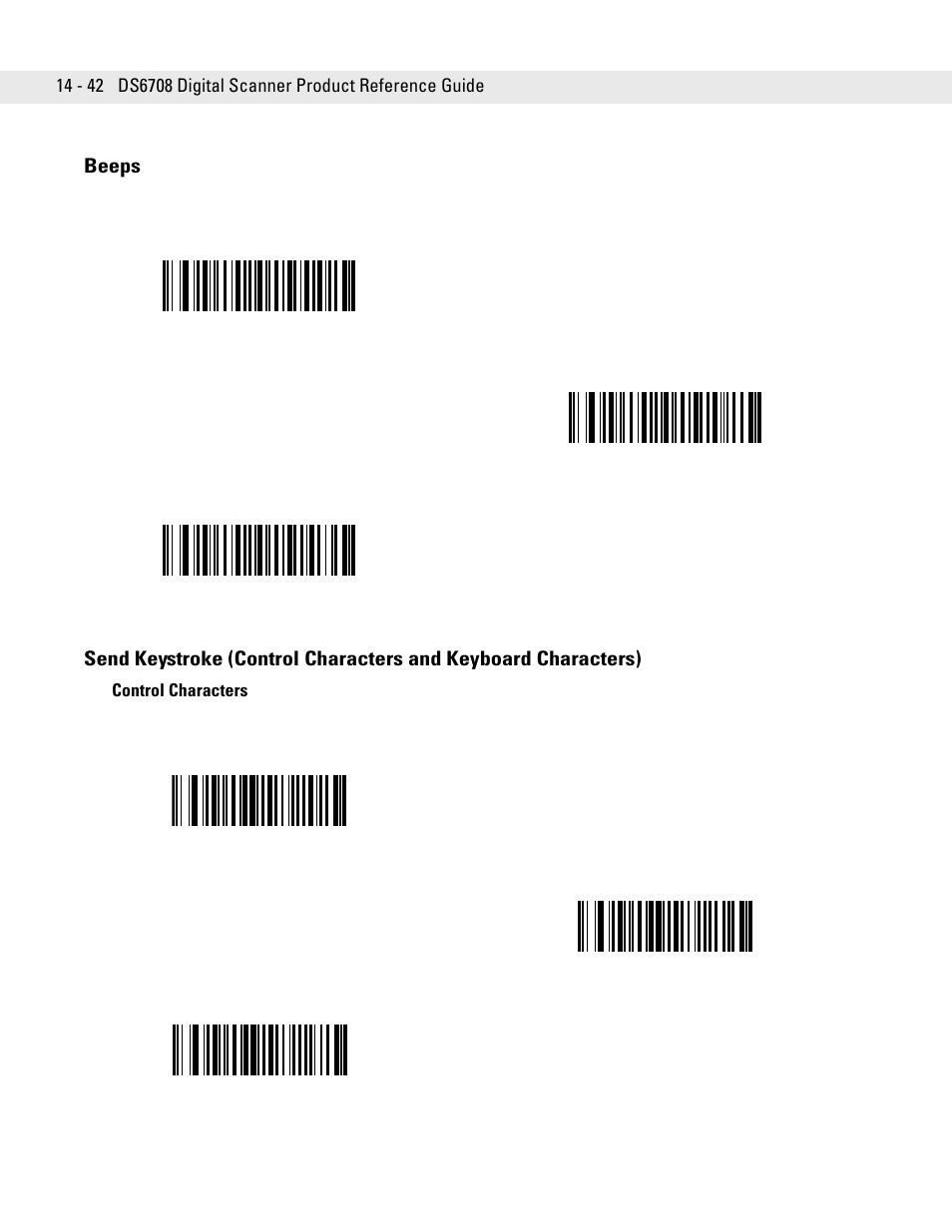 Beeps, Control characters, Control characters -42 | Symbol Technologies DS6708 User Manual | Page 266 / 382