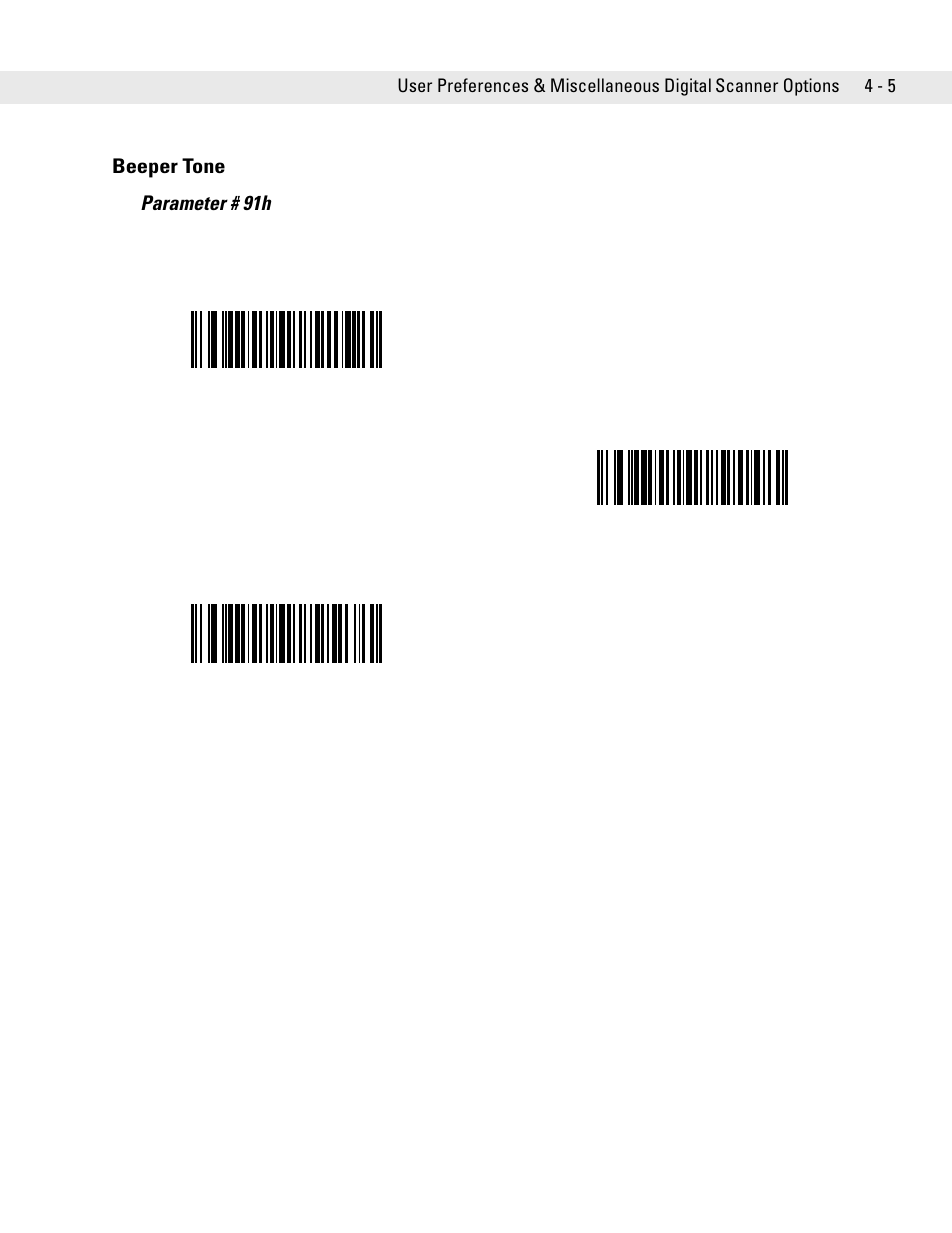 Beeper tone, Beeper tone -5, Beeper tone parameter # 91h | Symbol Technologies DS6708 User Manual | Page 47 / 382