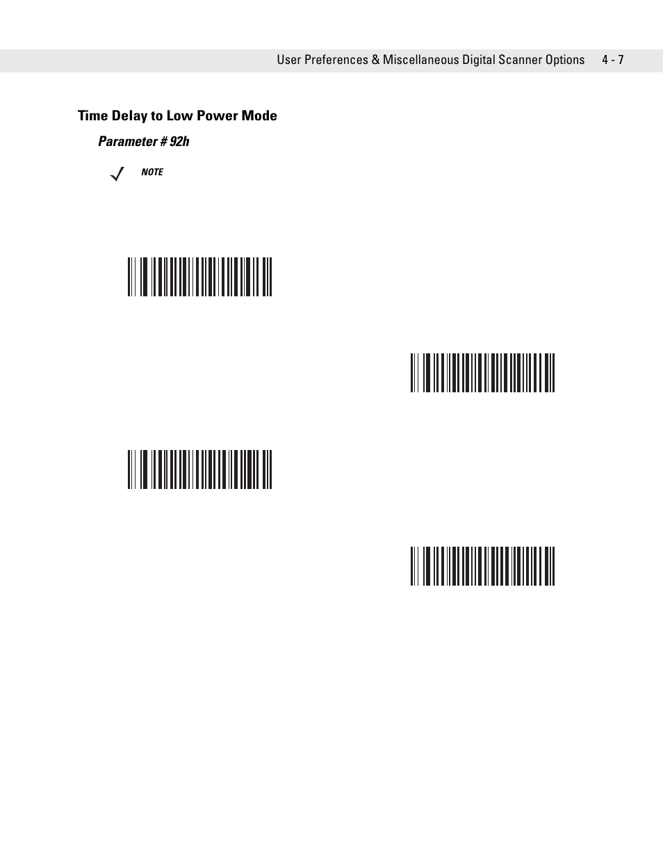 Time delay to low power mode, Time delay to low power mode -7, Time delay to low power mode parameter # 92h | Symbol Technologies DS6708 User Manual | Page 49 / 382