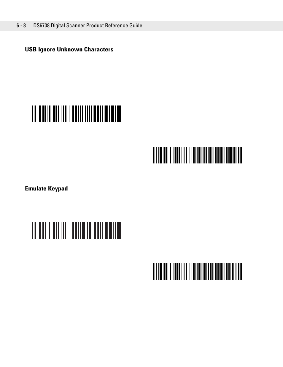 Usb ignore unknown characters, Emulate keypad, Usb ignore unknown characters -8 emulate keypad -8 | Symbol Technologies DS6708 User Manual | Page 74 / 382
