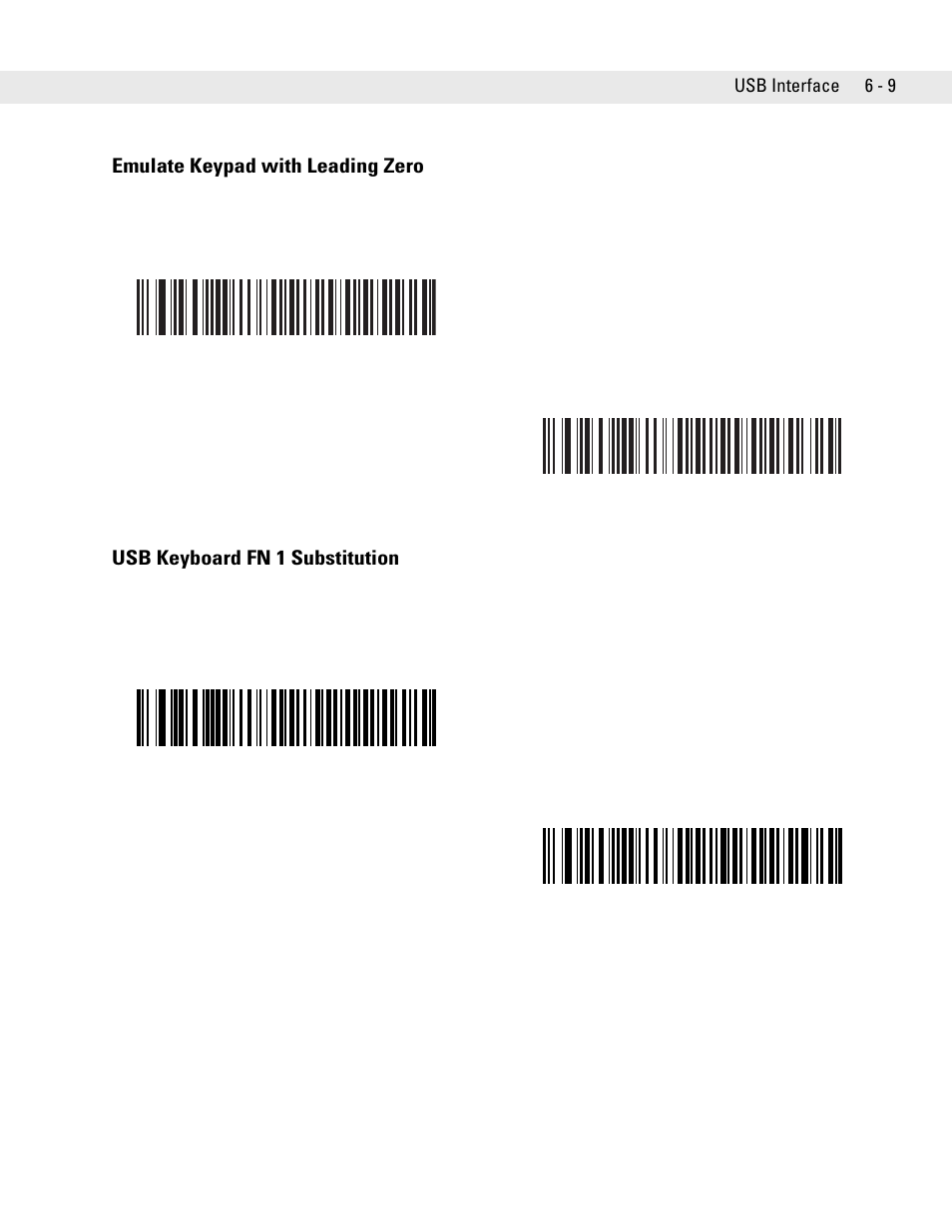 Emulate keypad with leading zero, Usb keyboard fn 1 substitution | Symbol Technologies DS6708 User Manual | Page 75 / 382