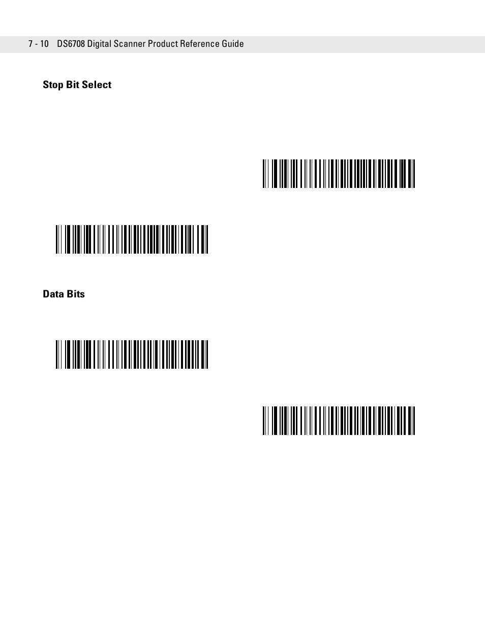 Stop bit select, Data bits, Stop bit select -10 data bits -10 | Symbol Technologies DS6708 User Manual | Page 98 / 382