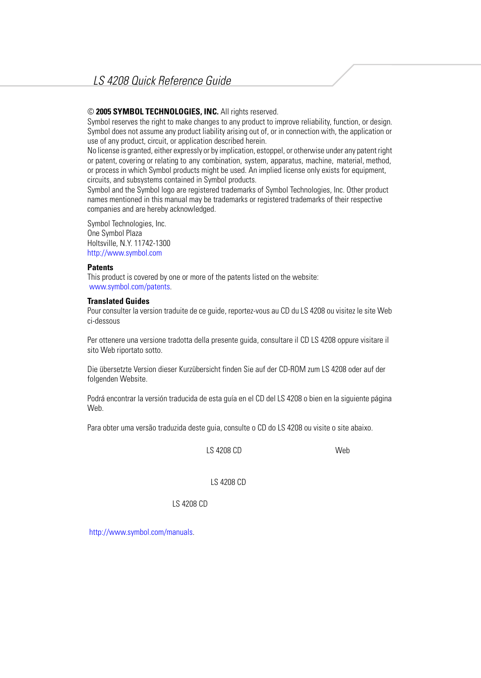 Ls 4208 quick reference guide | Symbol Technologies LS 4208 User Manual | Page 2 / 16