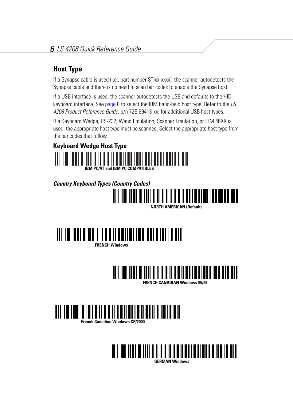Host type, Keyboard wedge host type, Ls 4208 quick reference guide | Symbol Technologies LS 4208 User Manual | Page 8 / 16