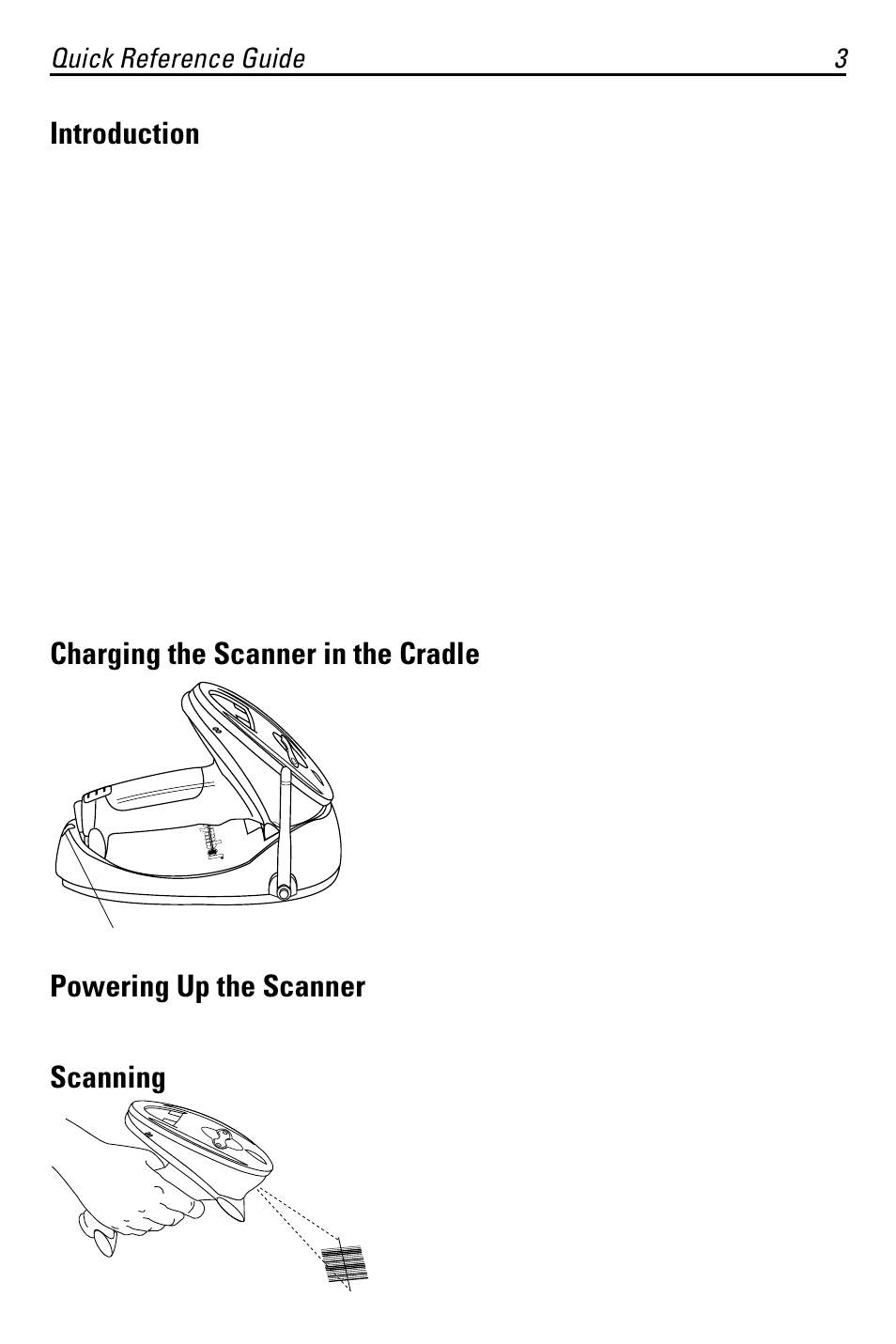 Introduction, Charging the scanner in the cradle, Powering up the scanner | Scanning | Symbol Technologies P370 User Manual | Page 3 / 16