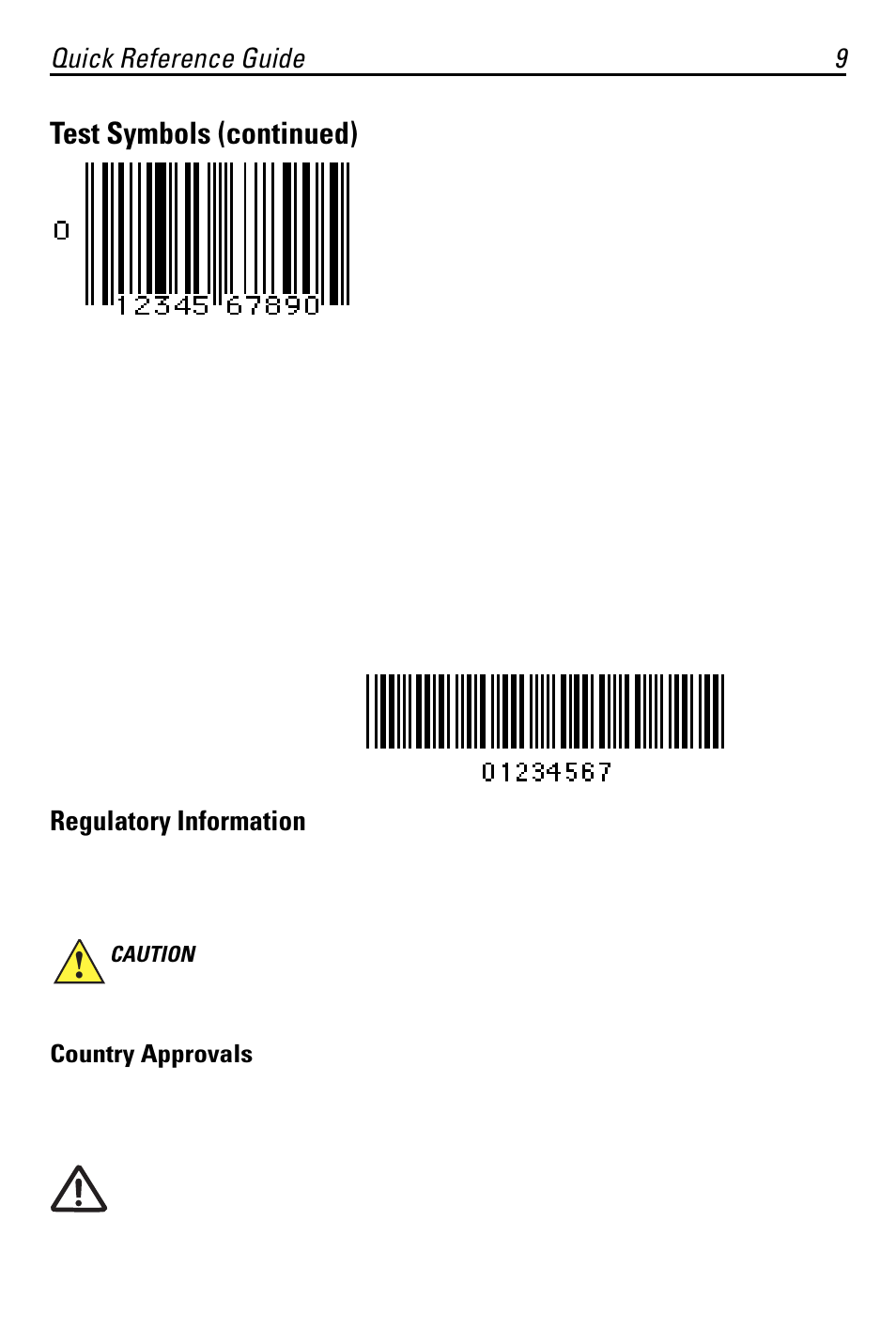 Regulatory, Test symbols (continued), Quick reference guide 9 | Regulatory information | Symbol Technologies P370 User Manual | Page 9 / 16