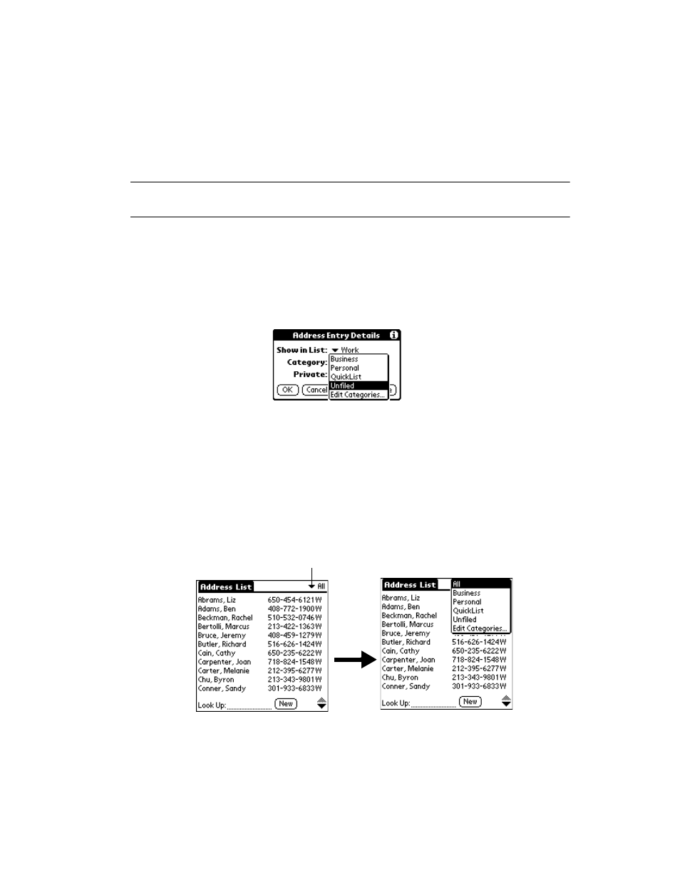 Using categories in lists, Using categories in lists -25 | Symbol Technologies SPT 1700 User Manual | Page 101 / 394