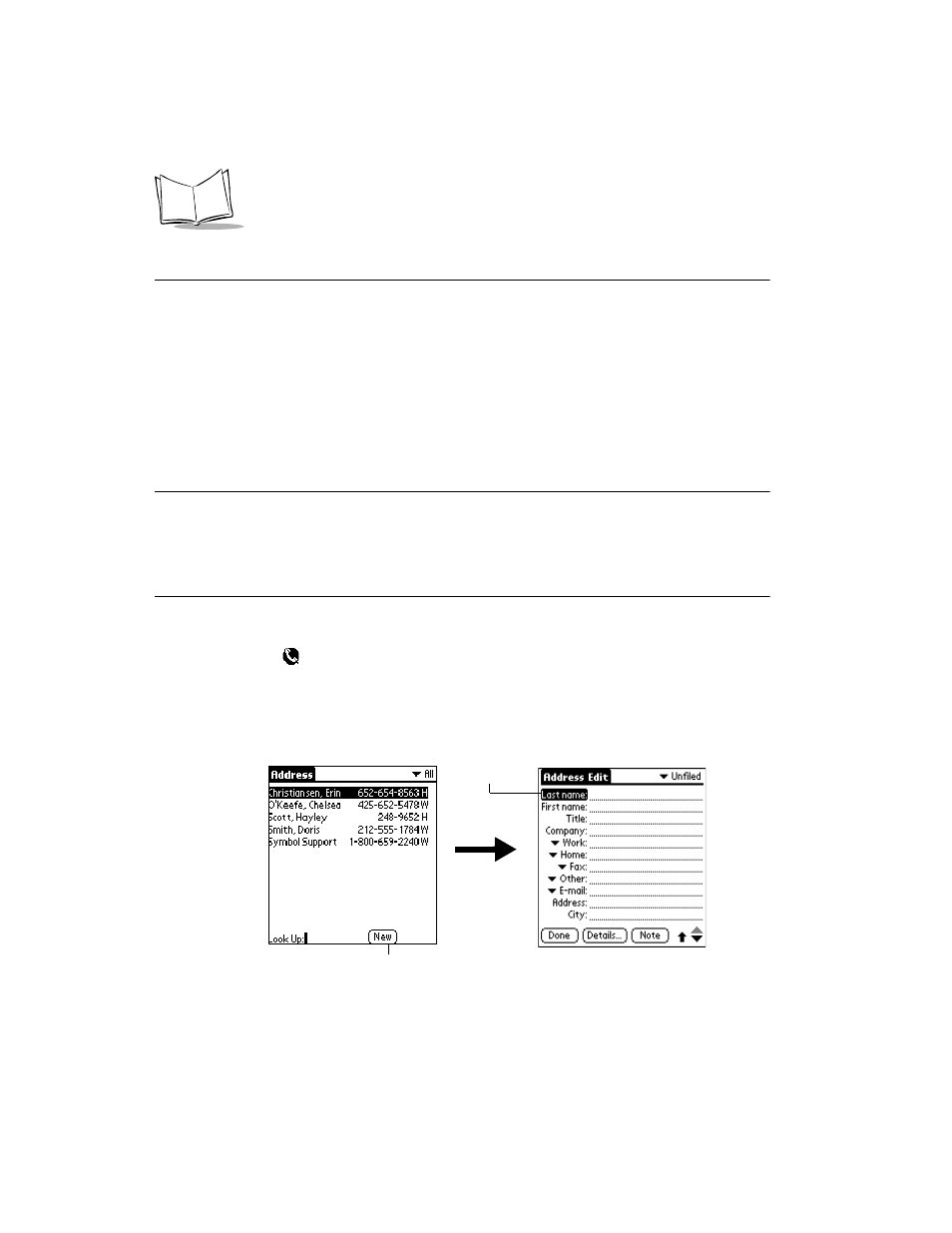 Address book entries, Creating an address book entry, Address book entries -4 | Creating an address book entry -4 | Symbol Technologies SPT 1700 User Manual | Page 118 / 394