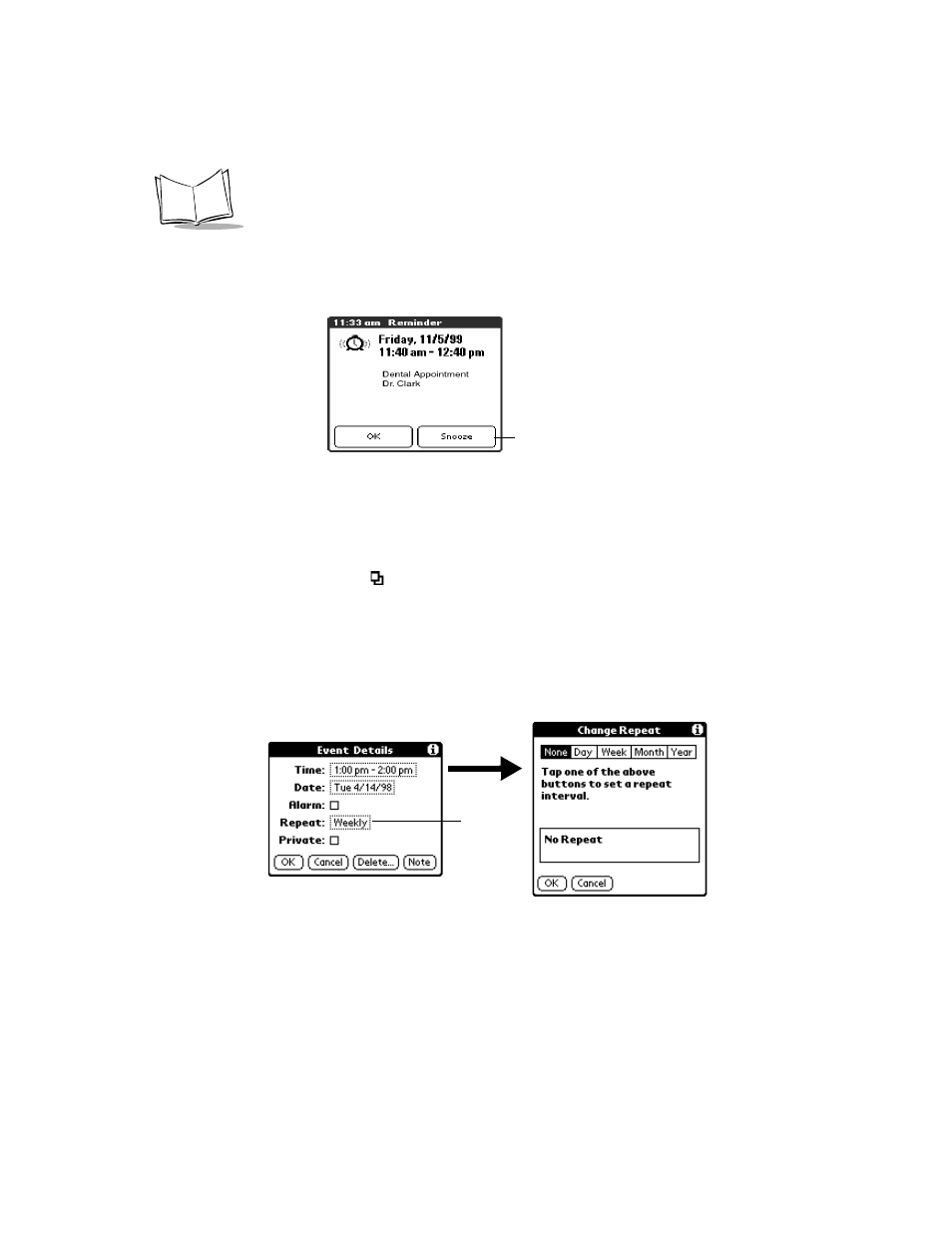 Scheduling repeating events, Scheduling repeating events -10 | Symbol Technologies SPT 1700 User Manual | Page 144 / 394