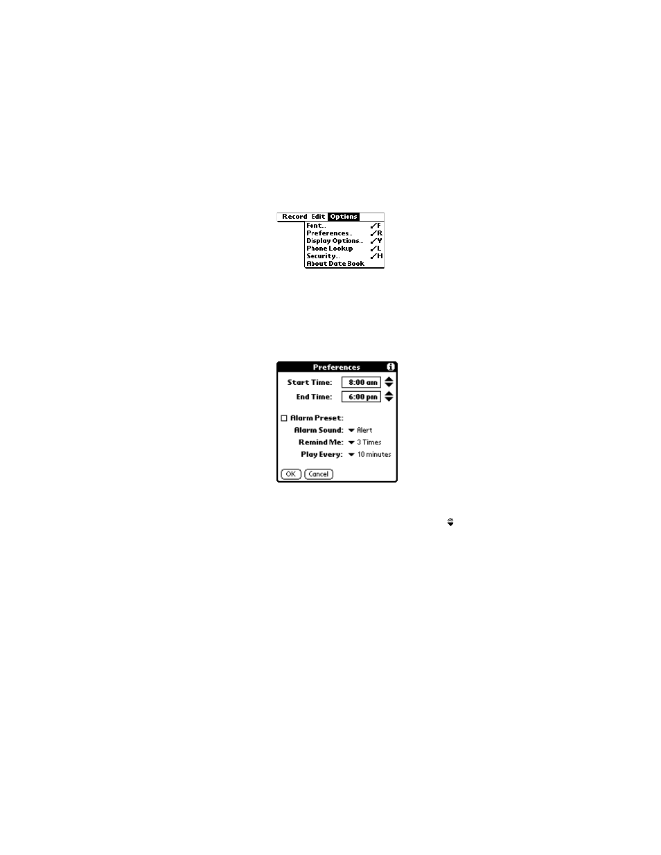 Options menu, Options menu -19 | Symbol Technologies SPT 1700 User Manual | Page 153 / 394