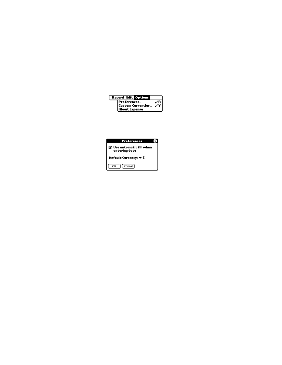 Options menu, Options menu -17, Preferences | Options, Menu | Symbol Technologies SPT 1700 User Manual | Page 171 / 394