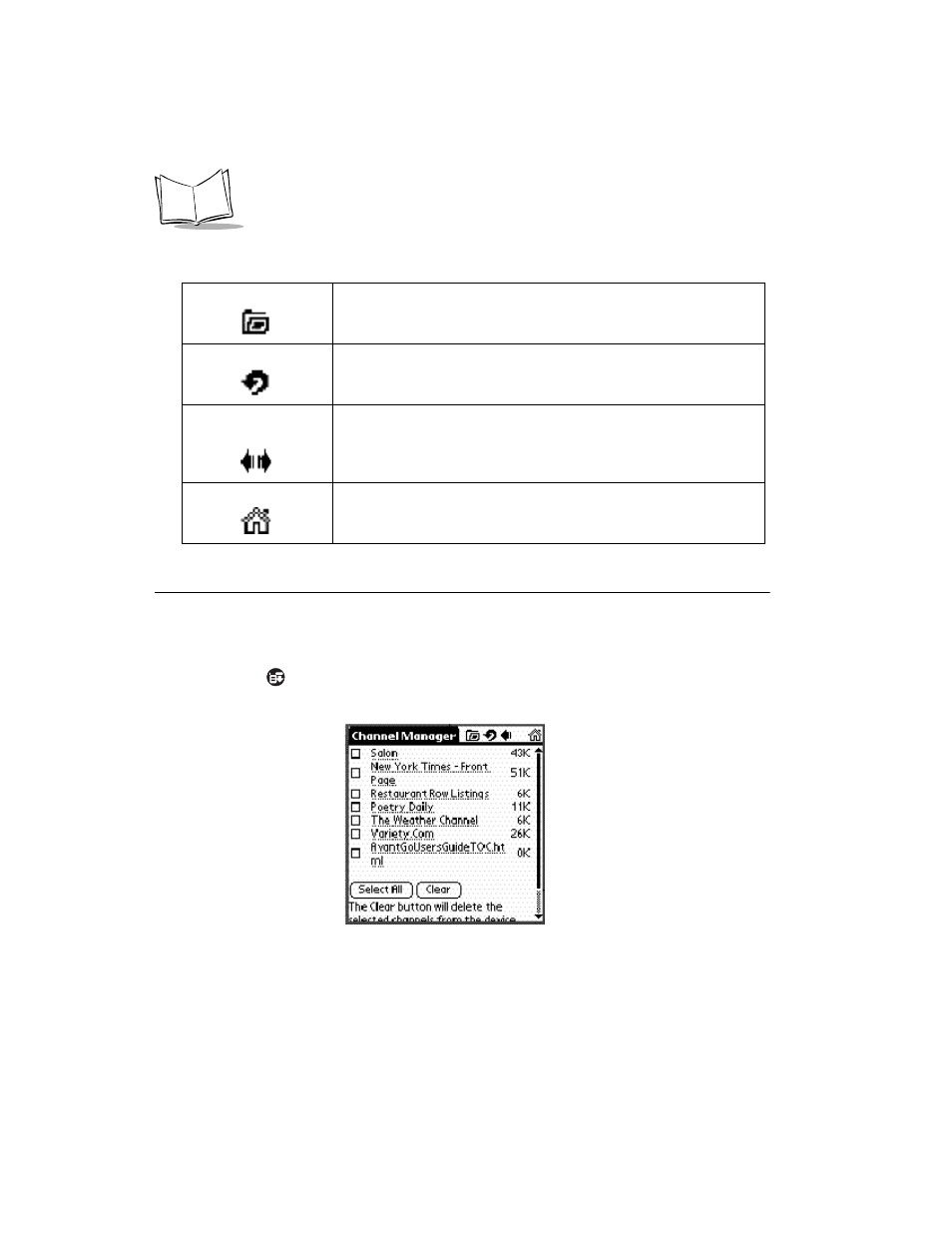 Icon descriptions, Using the channel manager, Icon descriptions -4 | Using the channel manager -4 | Symbol Technologies SPT 1700 User Manual | Page 208 / 394