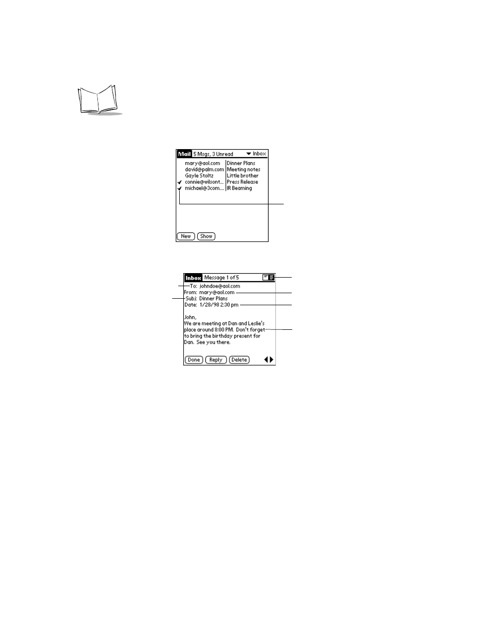 Message fonts, Displaying full header information | Symbol Technologies SPT 1700 User Manual | Page 232 / 394