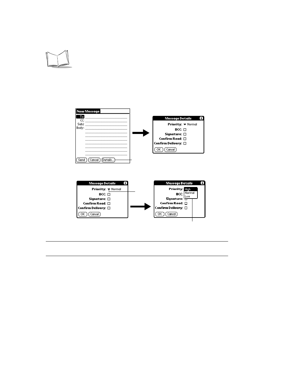 Setting a priority, Sending a blind carbon copy | Symbol Technologies SPT 1700 User Manual | Page 238 / 394